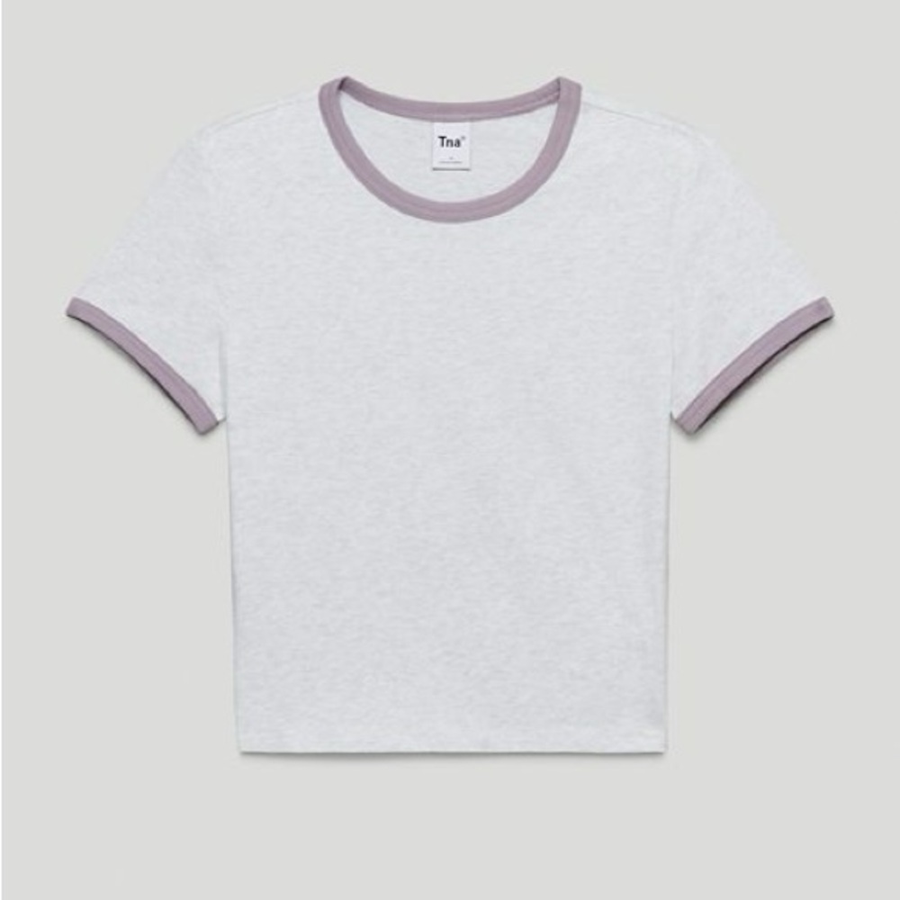 Aritzia TNA Light Gray Tee with Lavender Accents